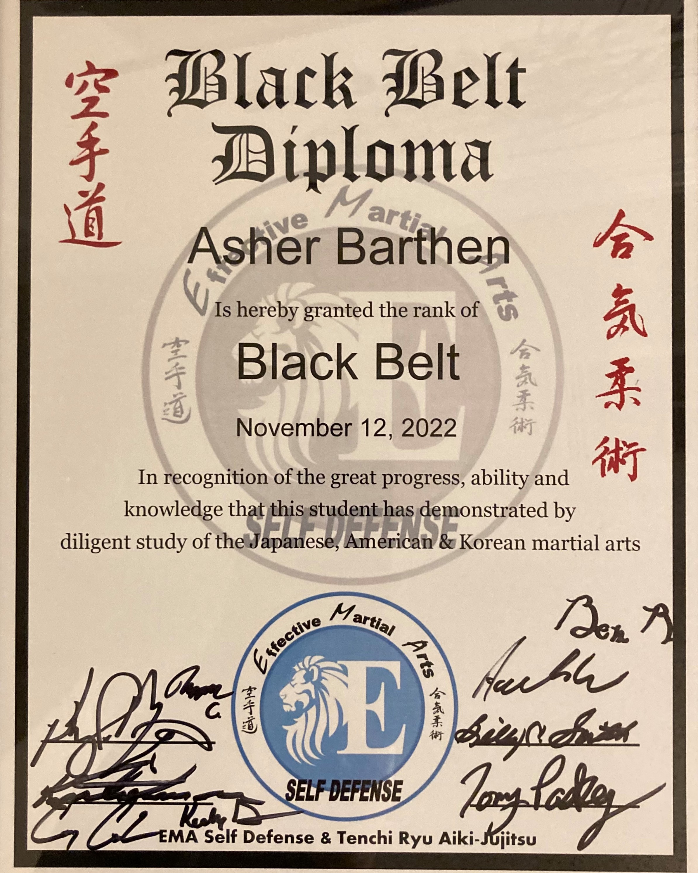 Example Black Belt Certificate